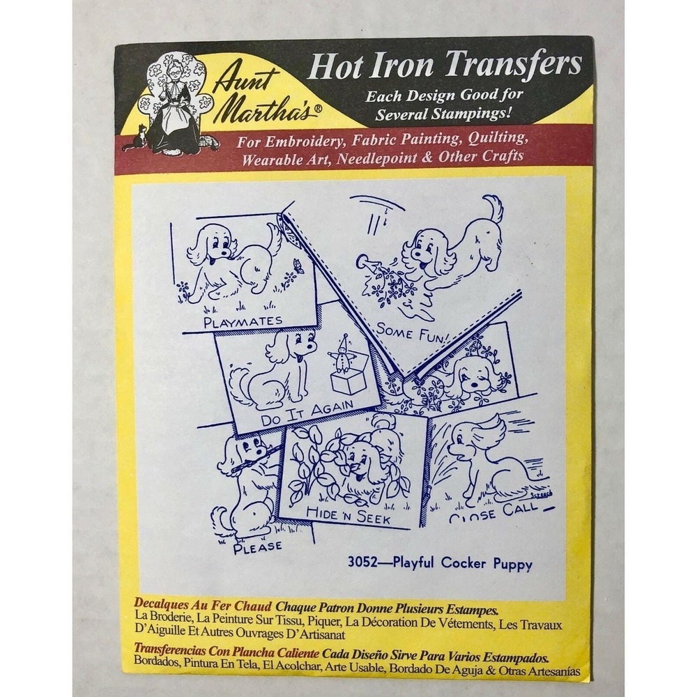 Embroidery Transfer Pattern Aunt Martha's Hot Iron Playful Cocker Puppy #3052